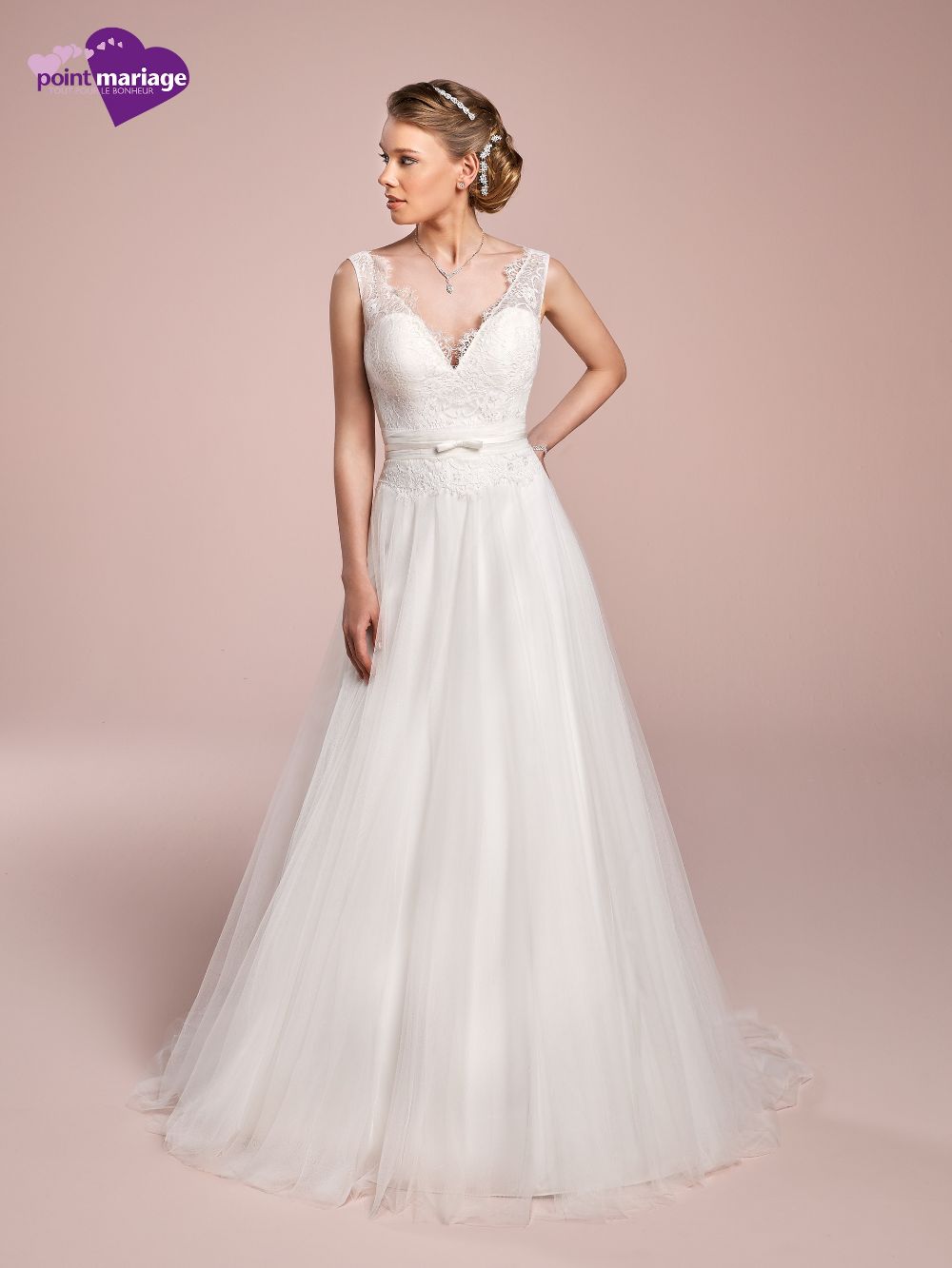 Robe de mariée Anthyllis Point Mariage – élégance trapèze et tulle aérien